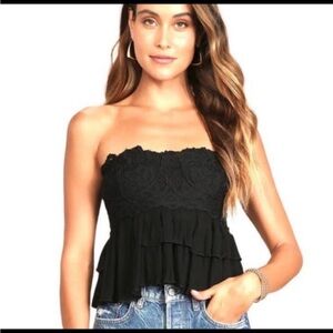 Free People Black Strapless Lace Camisole